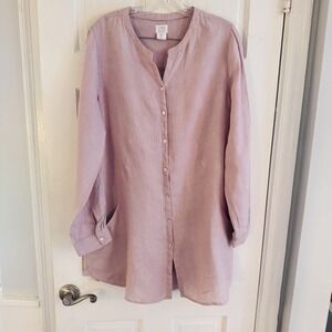 Sigrid Olsen 100%‎ Linen Mauve Sz L Tunic Top Pockets Lagenlook Beachy Coastal